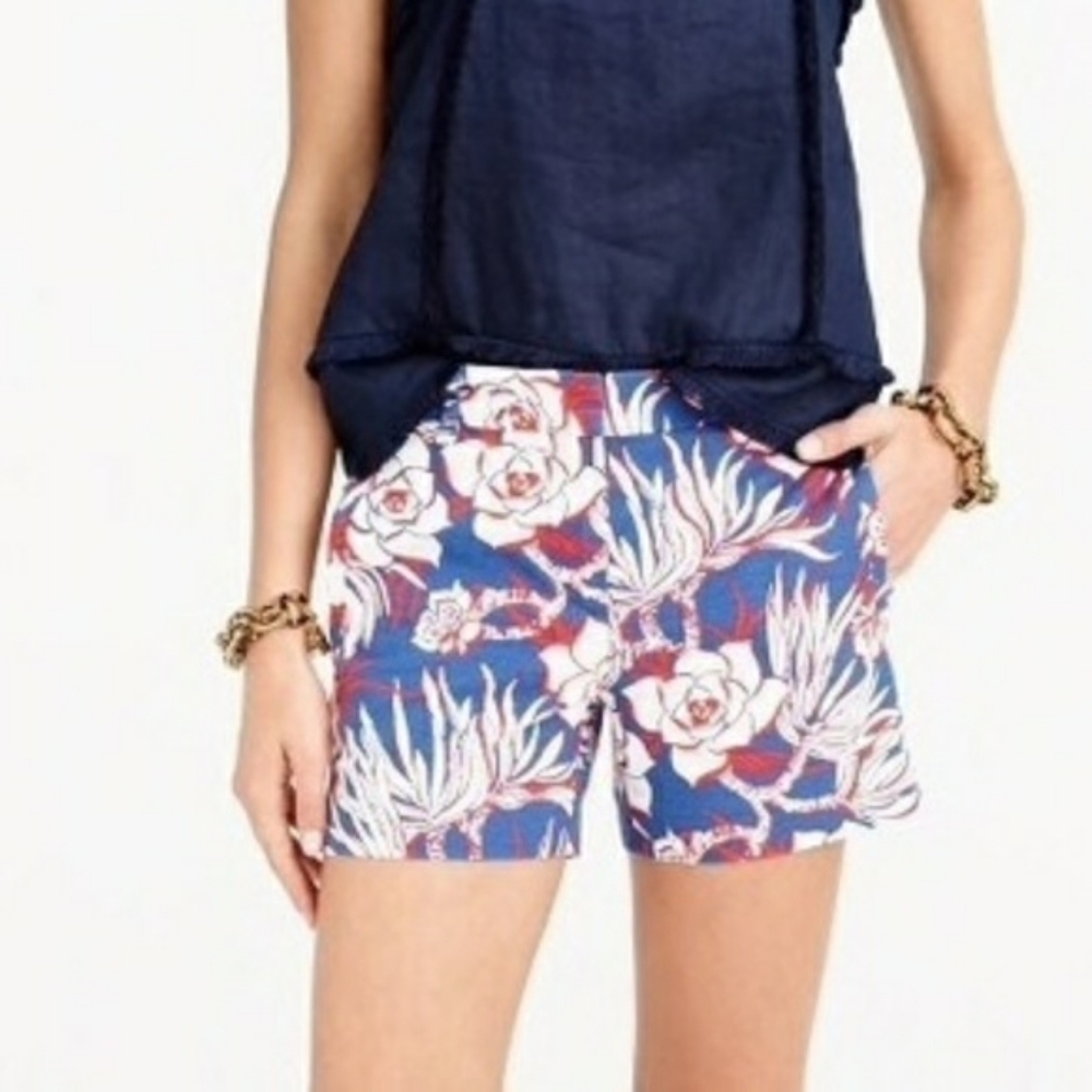 j. Crew Blue and Red Floral Shorts, Size 4